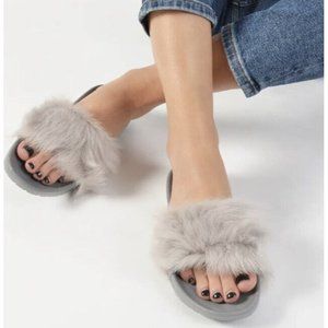 UGG ROYALE SHEARLING SLIDE SANDALS WOMEN’S SIZE 10 Seal Grey